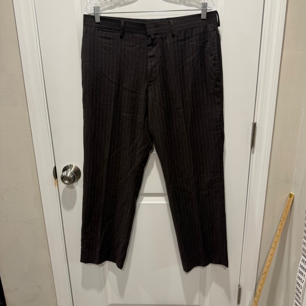 Unbranded Mens Dress Pants Pinstripe Dark‎ Brown 35x27